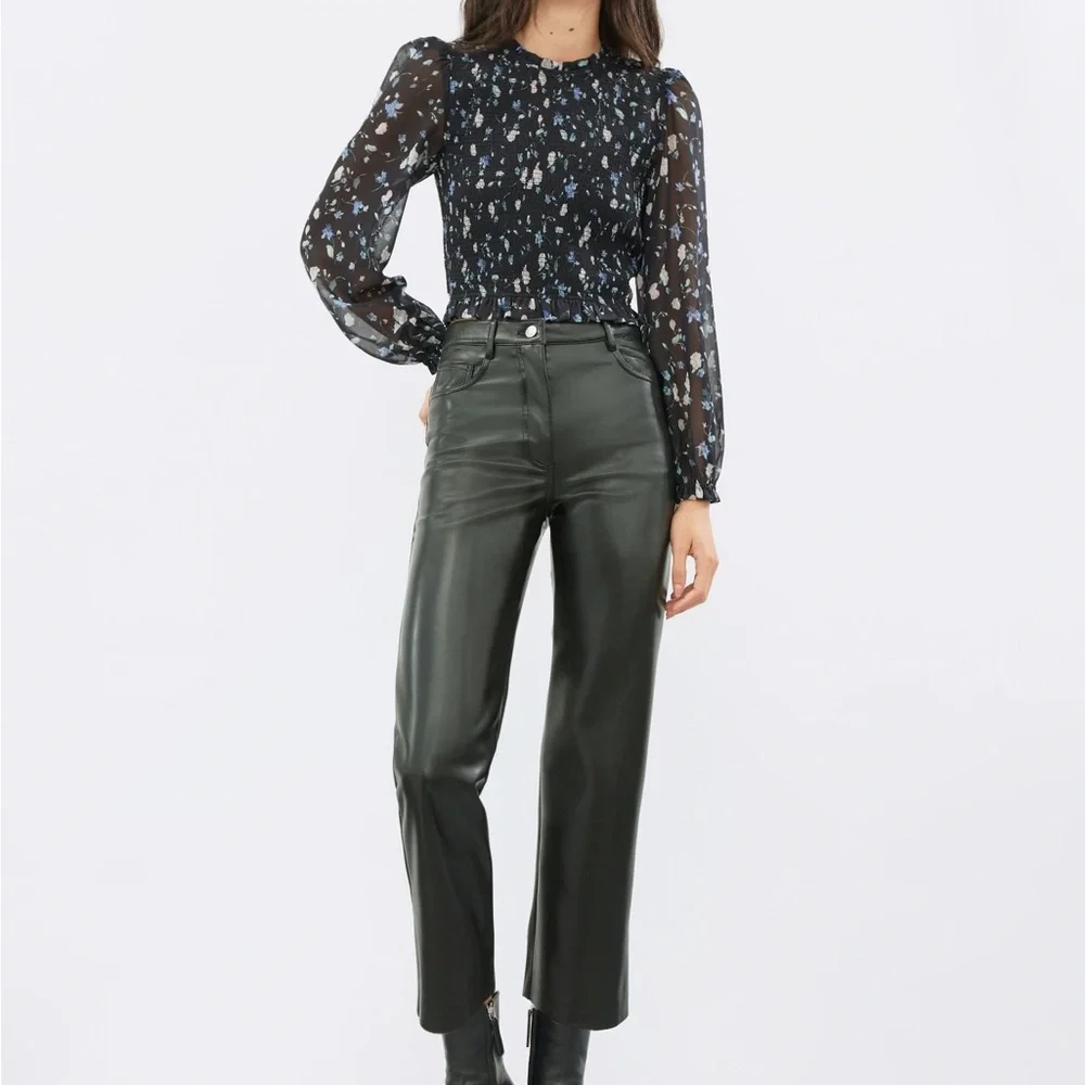 Aritzia Women's Size 6 Melina Vegan Leather Dark Green Cropped High Rise Pant - Picture 1 of 15